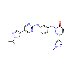 CC(C)n1cc(-c2cnc(Nc3cccc(Cn4nc(-c5cnn(C)c5)ccc4=O)c3)nc2)cn1 ZINC000653692743