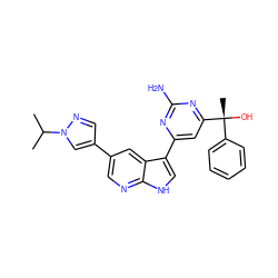 CC(C)n1cc(-c2cnc3[nH]cc(-c4cc([C@](C)(O)c5ccccc5)nc(N)n4)c3c2)cn1 ZINC000068196895