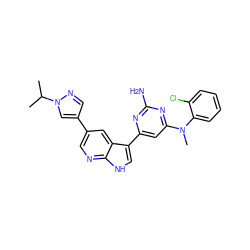 CC(C)n1cc(-c2cnc3[nH]cc(-c4cc(N(C)c5ccccc5Cl)nc(N)n4)c3c2)cn1 ZINC000169700758