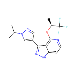 CC(C)n1cc(-c2n[nH]c3ccnc(O[C@@H](C)C(F)(F)F)c23)cn1 ZINC000114756279