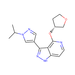 CC(C)n1cc(-c2n[nH]c3ccnc(O[C@@H]4CCOC4)c23)cn1 ZINC000114773238