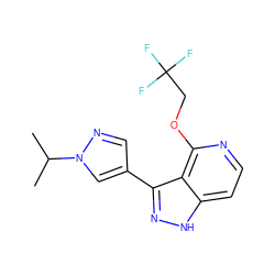 CC(C)n1cc(-c2n[nH]c3ccnc(OCC(F)(F)F)c23)cn1 ZINC000114772262