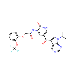 CC(C)n1cc(C(=O)c2c[nH]c(=O)c(NC(=O)COc3ccccc3OC(F)(F)F)c2)c2cncnc21 ZINC000261191715