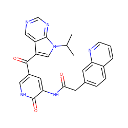 CC(C)n1cc(C(=O)c2c[nH]c(=O)c(NC(=O)Cc3ccc4cccnc4c3)c2)c2cncnc21 ZINC000261119972