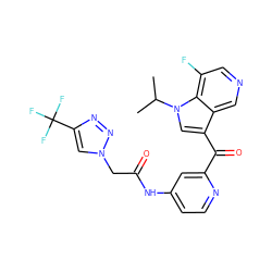 CC(C)n1cc(C(=O)c2cc(NC(=O)Cn3cc(C(F)(F)F)nn3)ccn2)c2cncc(F)c21 ZINC001772654448