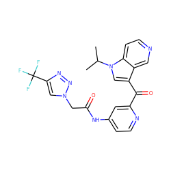 CC(C)n1cc(C(=O)c2cc(NC(=O)Cn3cc(C(F)(F)F)nn3)ccn2)c2cnccc21 ZINC001772652141