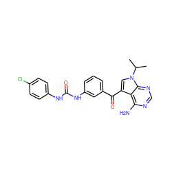 CC(C)n1cc(C(=O)c2cccc(NC(=O)Nc3ccc(Cl)cc3)c2)c2c(N)ncnc21 ZINC000038429336