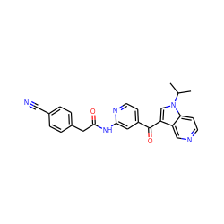 CC(C)n1cc(C(=O)c2ccnc(NC(=O)Cc3ccc(C#N)cc3)c2)c2cnccc21 ZINC001772635969