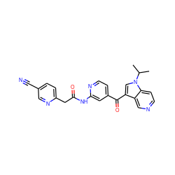 CC(C)n1cc(C(=O)c2ccnc(NC(=O)Cc3ccc(C#N)cn3)c2)c2cnccc21 ZINC001772574412