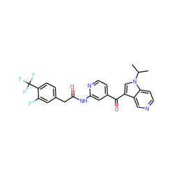 CC(C)n1cc(C(=O)c2ccnc(NC(=O)Cc3ccc(C(F)(F)F)c(F)c3)c2)c2cnccc21 ZINC001772645006