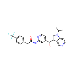 CC(C)n1cc(C(=O)c2ccnc(NC(=O)Cc3ccc(C(F)(F)F)cc3)c2)c2cnccc21 ZINC001772634208