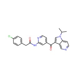 CC(C)n1cc(C(=O)c2ccnc(NC(=O)Cc3ccc(Cl)cc3)c2)c2cnccc21 ZINC001772650085