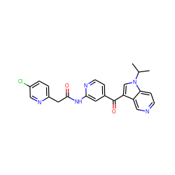 CC(C)n1cc(C(=O)c2ccnc(NC(=O)Cc3ccc(Cl)cn3)c2)c2cnccc21 ZINC001772645055