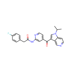 CC(C)n1cc(C(=O)c2ccnc(NC(=O)Cc3ccc(F)cc3)c2)c2cnccc21 ZINC001772581444