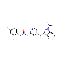 CC(C)n1cc(C(=O)c2ccnc(NC(=O)Cc3ccc(F)cc3F)c2)c2cnccc21 ZINC001772585211