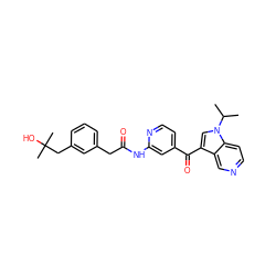 CC(C)n1cc(C(=O)c2ccnc(NC(=O)Cc3cccc(CC(C)(C)O)c3)c2)c2cnccc21 ZINC001772629065