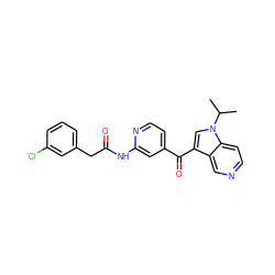 CC(C)n1cc(C(=O)c2ccnc(NC(=O)Cc3cccc(Cl)c3)c2)c2cnccc21 ZINC001772577420