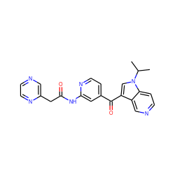 CC(C)n1cc(C(=O)c2ccnc(NC(=O)Cc3cnccn3)c2)c2cnccc21 ZINC001772639193