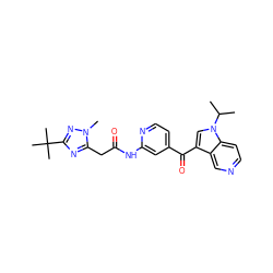 CC(C)n1cc(C(=O)c2ccnc(NC(=O)Cc3nc(C(C)(C)C)nn3C)c2)c2cnccc21 ZINC001772609834