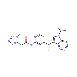 CC(C)n1cc(C(=O)c2ccnc(NC(=O)Cc3nnnn3C)c2)c2cnccc21 ZINC001772605897