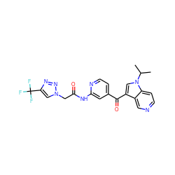 CC(C)n1cc(C(=O)c2ccnc(NC(=O)Cn3cc(C(F)(F)F)nn3)c2)c2cnccc21 ZINC001772626505