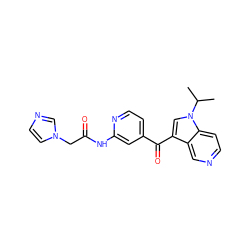 CC(C)n1cc(C(=O)c2ccnc(NC(=O)Cn3ccnc3)c2)c2cnccc21 ZINC001772625966