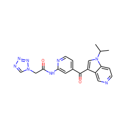 CC(C)n1cc(C(=O)c2ccnc(NC(=O)Cn3cnnn3)c2)c2cnccc21 ZINC001772602970