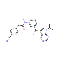 CC(C)n1cc(C(=O)c2cncc(N(C)C(=O)Cc3ccc(C#N)cc3)c2)c2cncnc21 ZINC000169707852