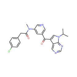 CC(C)n1cc(C(=O)c2cncc(N(C)C(=O)Cc3ccc(Cl)cc3)c2)c2cncnc21 ZINC000169707851