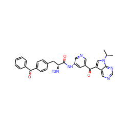 CC(C)n1cc(C(=O)c2cncc(NC(=O)[C@@H](N)Cc3ccc(C(=O)c4ccccc4)cc3)c2)c2cncnc21 ZINC000169707841