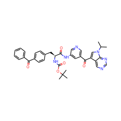 CC(C)n1cc(C(=O)c2cncc(NC(=O)[C@H](Cc3ccc(C(=O)c4ccccc4)cc3)NC(=O)OC(C)(C)C)c2)c2cncnc21 ZINC000169708081