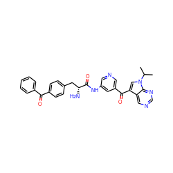 CC(C)n1cc(C(=O)c2cncc(NC(=O)[C@H](N)Cc3ccc(C(=O)c4ccccc4)cc3)c2)c2cncnc21 ZINC000169686225