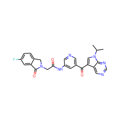 CC(C)n1cc(C(=O)c2cncc(NC(=O)CN3Cc4ccc(F)cc4C3=O)c2)c2cncnc21 ZINC000169707649