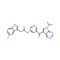 CC(C)n1cc(C(=O)c2cncc(NC(=O)Cc3c[nH]c4ccc(Cl)cc34)c2)c2cncnc21 ZINC000221754637