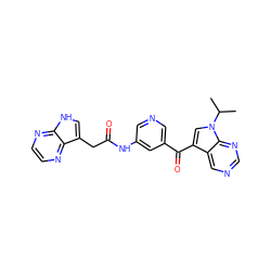 CC(C)n1cc(C(=O)c2cncc(NC(=O)Cc3c[nH]c4nccnc34)c2)c2cncnc21 ZINC000221755258