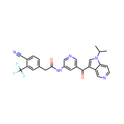 CC(C)n1cc(C(=O)c2cncc(NC(=O)Cc3ccc(C#N)c(C(F)(F)F)c3)c2)c2cnccc21 ZINC001772653219