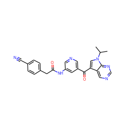 CC(C)n1cc(C(=O)c2cncc(NC(=O)Cc3ccc(C#N)cc3)c2)c2cncnc21 ZINC000169707642