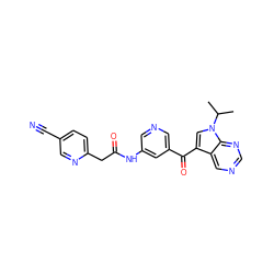 CC(C)n1cc(C(=O)c2cncc(NC(=O)Cc3ccc(C#N)cn3)c2)c2cncnc21 ZINC000169707717