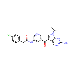 CC(C)n1cc(C(=O)c2cncc(NC(=O)Cc3ccc(Cl)cc3)c2)c2cnc(N)nc21 ZINC000169707810