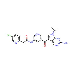 CC(C)n1cc(C(=O)c2cncc(NC(=O)Cc3ccc(Cl)cn3)c2)c2cnc(N)nc21 ZINC000169707802