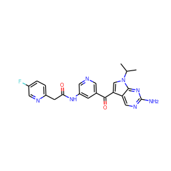 CC(C)n1cc(C(=O)c2cncc(NC(=O)Cc3ccc(F)cn3)c2)c2cnc(N)nc21 ZINC000169707803