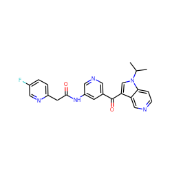 CC(C)n1cc(C(=O)c2cncc(NC(=O)Cc3ccc(F)cn3)c2)c2cnccc21 ZINC001772601905