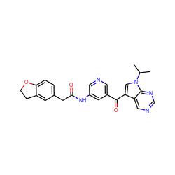 CC(C)n1cc(C(=O)c2cncc(NC(=O)Cc3ccc4c(c3)CCO4)c2)c2cncnc21 ZINC000169707661