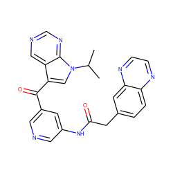 CC(C)n1cc(C(=O)c2cncc(NC(=O)Cc3ccc4nccnc4c3)c2)c2cncnc21 ZINC000169707651