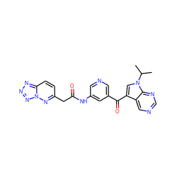 CC(C)n1cc(C(=O)c2cncc(NC(=O)Cc3ccc4nnnn4n3)c2)c2cncnc21 ZINC000169707711