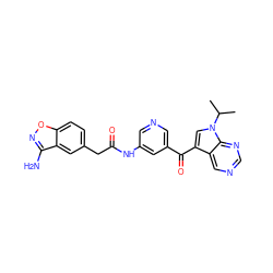 CC(C)n1cc(C(=O)c2cncc(NC(=O)Cc3ccc4onc(N)c4c3)c2)c2cncnc21 ZINC000169707653