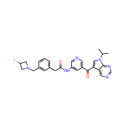 CC(C)n1cc(C(=O)c2cncc(NC(=O)Cc3cccc(CN4CC(F)C4)c3)c2)c2cncnc21 ZINC000169707824