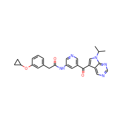 CC(C)n1cc(C(=O)c2cncc(NC(=O)Cc3cccc(OC4CC4)c3)c2)c2cncnc21 ZINC000169707645