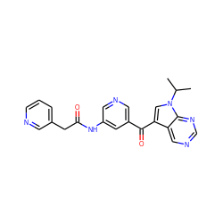 CC(C)n1cc(C(=O)c2cncc(NC(=O)Cc3cccnc3)c2)c2cncnc21 ZINC000169707682