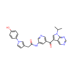 CC(C)n1cc(C(=O)c2cncc(NC(=O)Cc3ccn(-c4ccc(O)cc4)c3)c2)c2cncnc21 ZINC000169707915